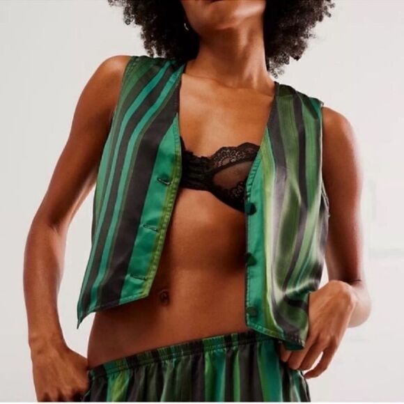 Plush Revolve Striped Green & Black Pants Vest Set(Size Small) - Picture 4 of 8